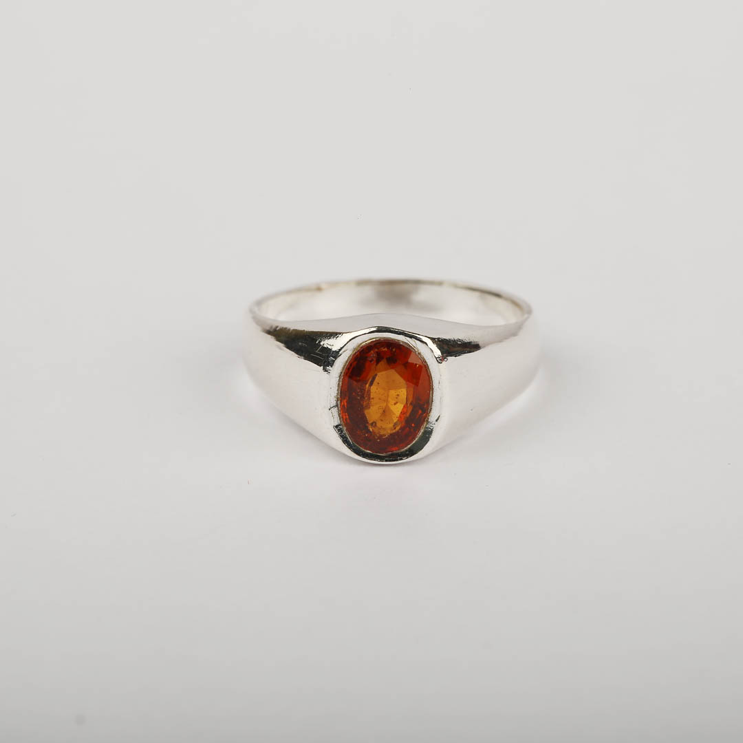Hessonite (Gomed) Silver Ring