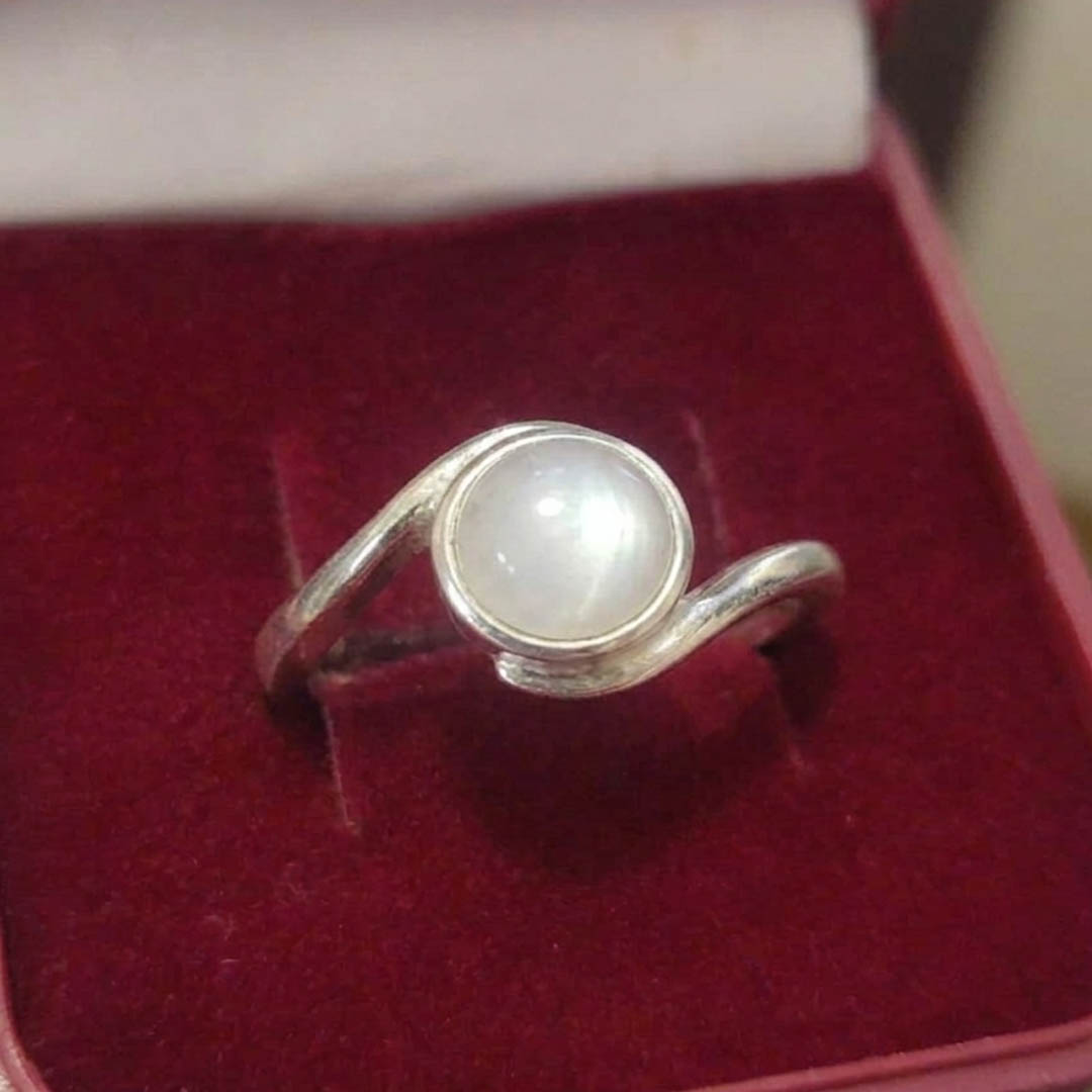 White Moonstone Silver Ring