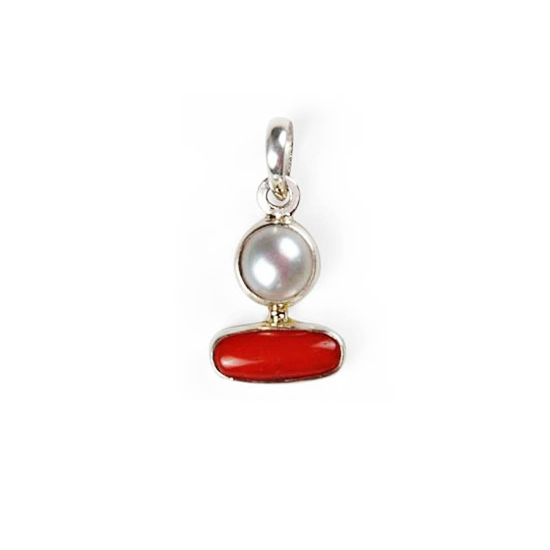 Coral and Pearl Silver Pendant